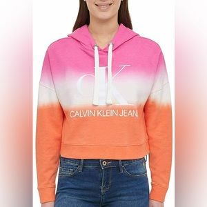 NWT Women’s Size Small Calvin Klein Jeans Cropped Drawstring Tie Dye Hoodie